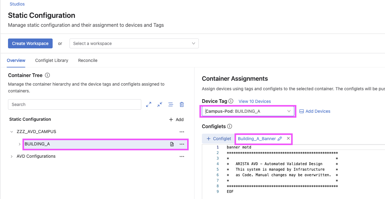 Configlet Associated to Container